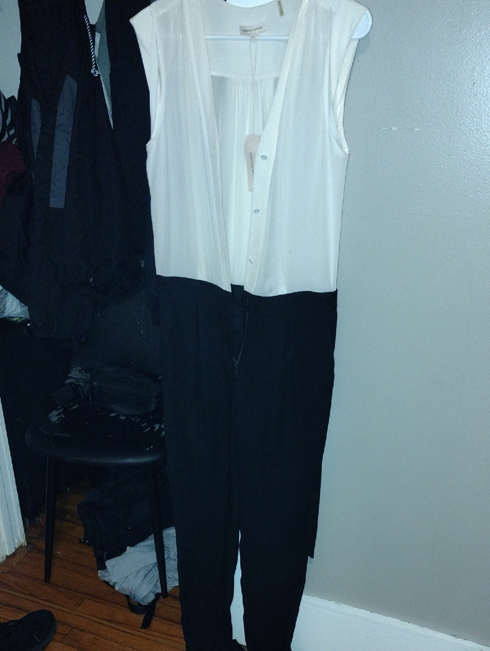 Rebecca Taylor Sleeveless Two-Tone Jumpsuit in Cream & Black